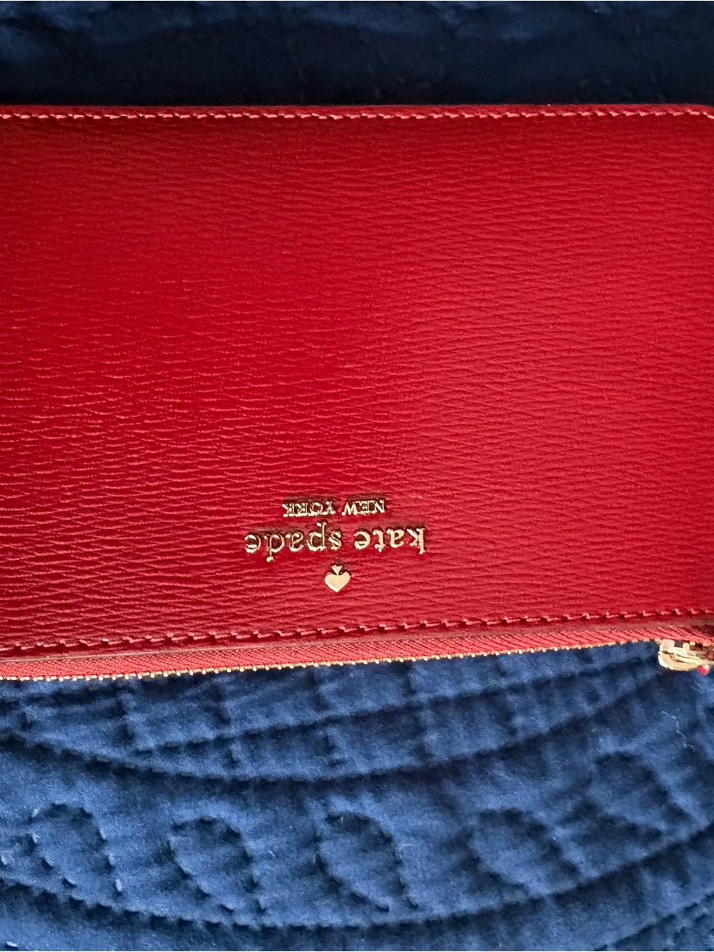 kate spade Red Leather Zip Around Wallet with Gold Logo
